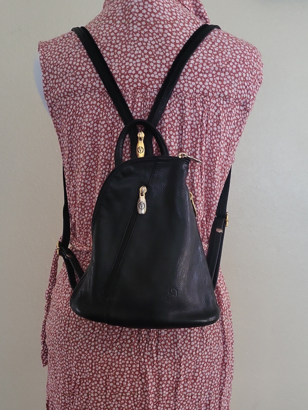 vintage Valentina black Italian leather mini backpack